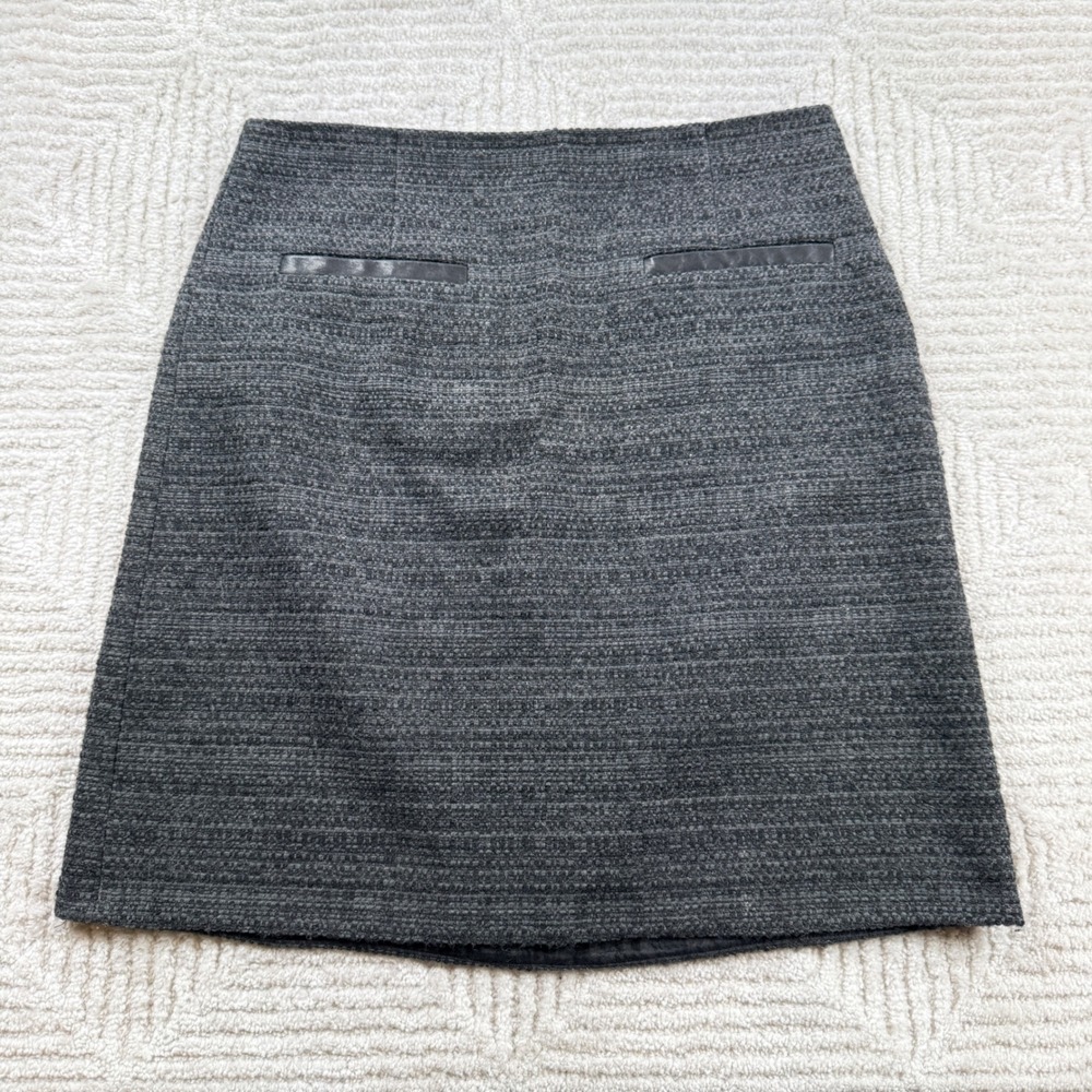 Theory Francia Dialogue Tweed Skirt Women's 10 Gray Wool Blend Work Goth Preppy